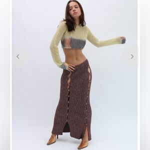 BaseRange Loulou Skirt Ribbed Knit Midi NWT Color Burgundy Melange